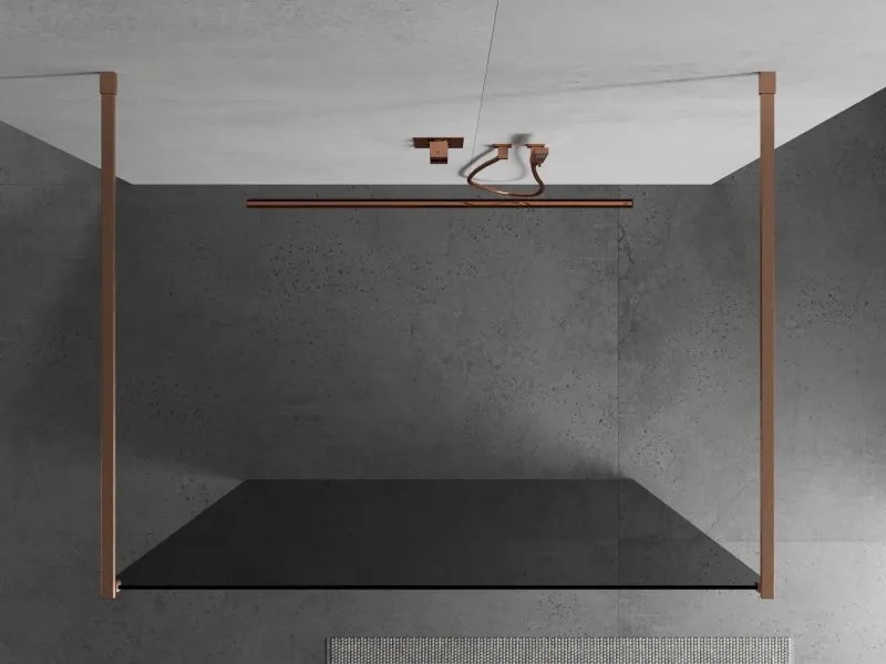 Mexen Kioto, sprchová zástena Walk-In 110 x 200 cm, 8mm šedé sklo, medený matný profil, 800-110-002-65-40
