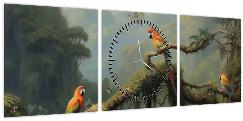 Obraz - Tropický les (s hodinami) (90x30 cm)