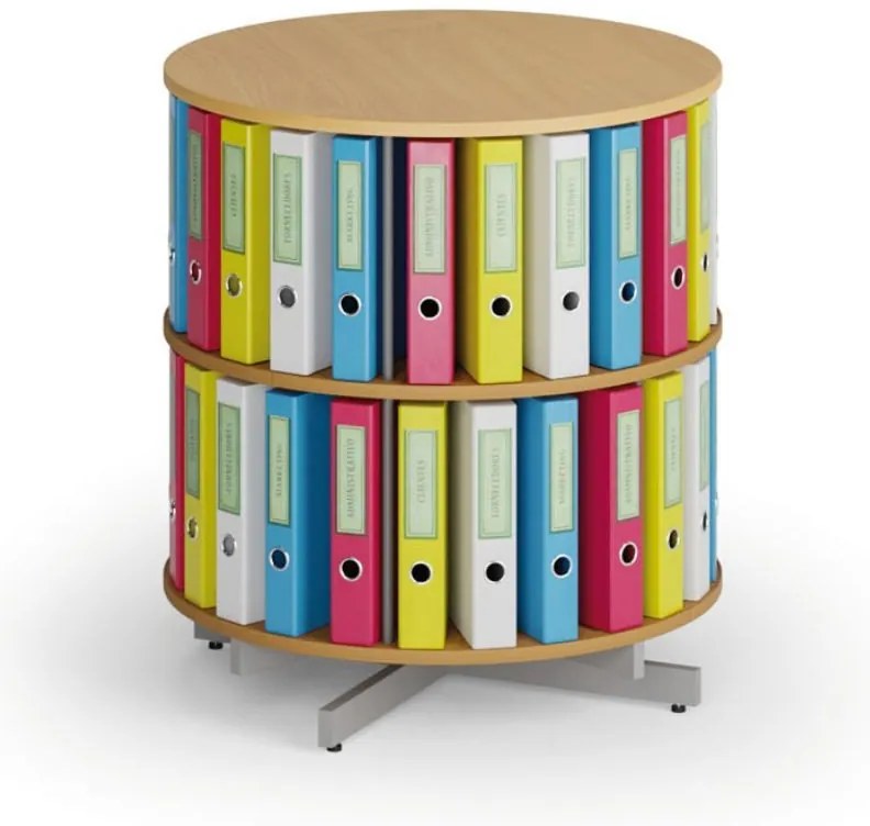 Otočný regál na zakladače, 2 poschodia, buk