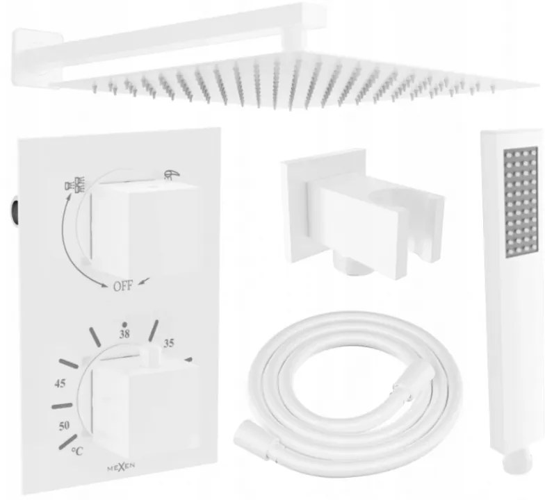 Mexen Cube, podomietková sprchová sada DR02 s dažďovou sprchou 30cm, biela, 77502DR0230-20