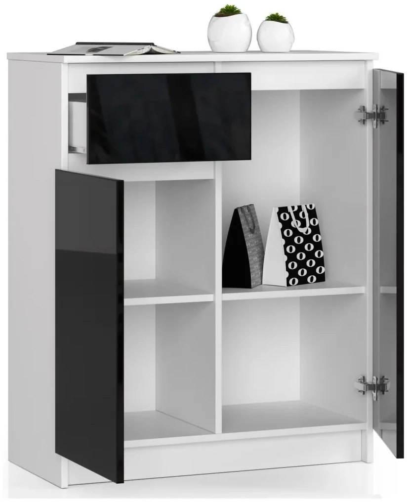 Komoda Kiara 80 cm 2 skrinky a 1 zásuvka biela/čierna
