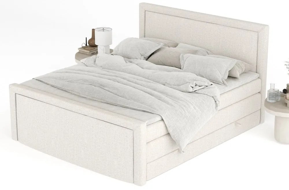 Béžová boxspring posteľ s úložným priestorom 200x200 cm Lavenda – Maison de Rêve