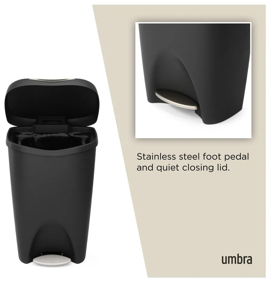 Čierny nášľapný plastový odpadkový kôš 50 l Brim – Umbra