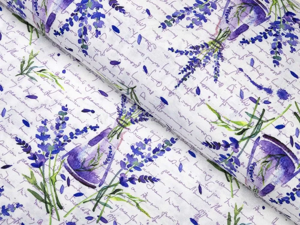 Biante Dekoračný behúň na stôl PML-082 Vetvičky levandúľ s vázičkami 45x120 cm