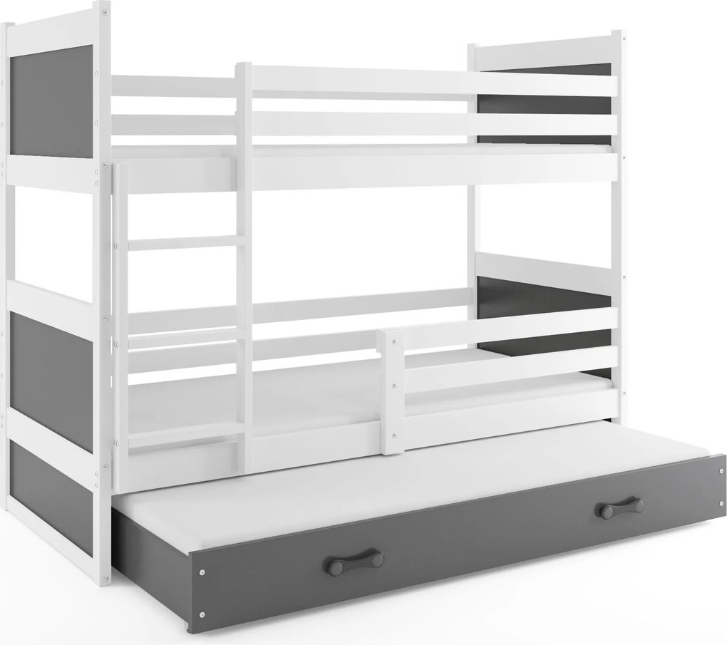 Poschodová posteľ s prístelkou RICO 3 200x90 Biela - Grafitová