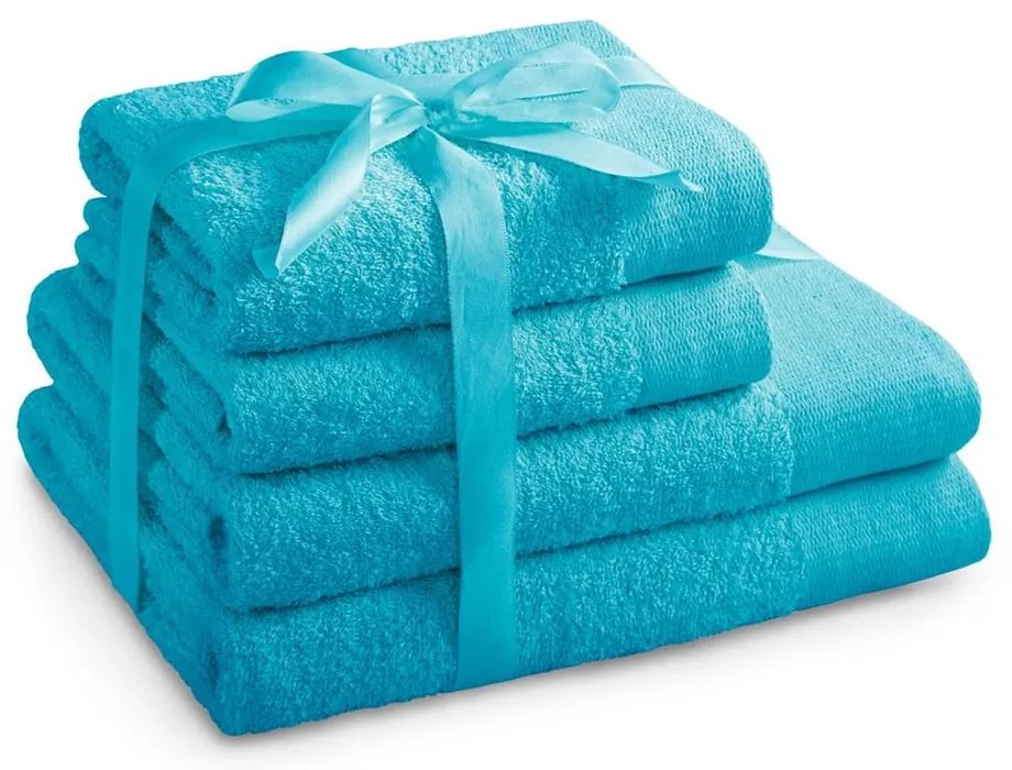 Tyrkysovomodré froté bavlnené uteráky a osušky v súprave 4 ks Amari – Restilo