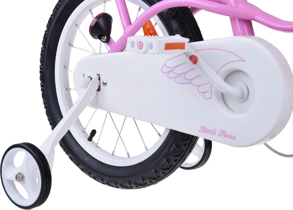 RoyalBaby detský bicykel 14 palcov Little Swan s košíkom a bočnými kolieskami RB14-18 ružový