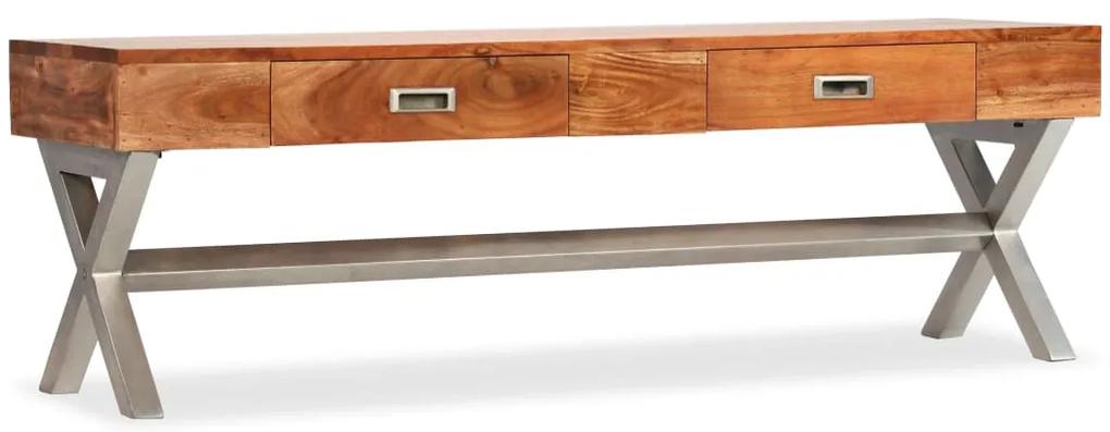 vidaXL TV skrinka so zásuvkami, masívneho akáciové drevo, povrchová úprava zo sheeshamu, 140cm