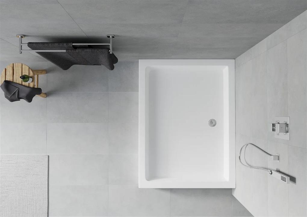 Mexen RIO - Obdĺžniková sprchová vanička 100x80x14 cm + chrómový sifón, biela, 45108010