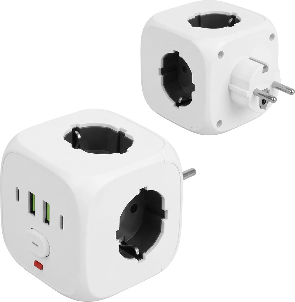 Toolight Toolight, JNH019, zásuvková kocka 7v1, 3 zásuvky + 2× USB-A + 2× USB-C, biela, OSW-56305