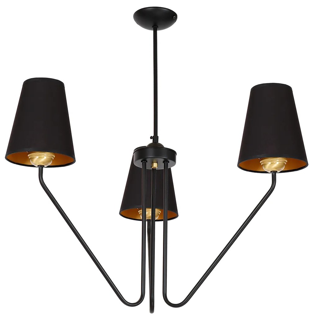 Luster Victoria, 3x čierne textilné tienidlo, b/g