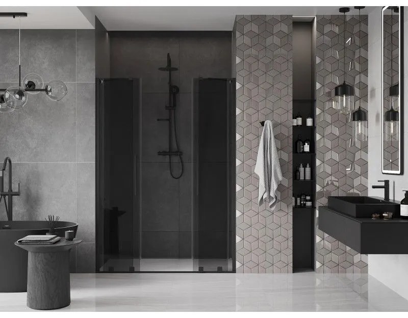 Mexen Velar Duo, posuvné sprchové dvere do otvoru 140 cm, 8mm šedé sklo, čierna matná, 871-140-000-42-70
