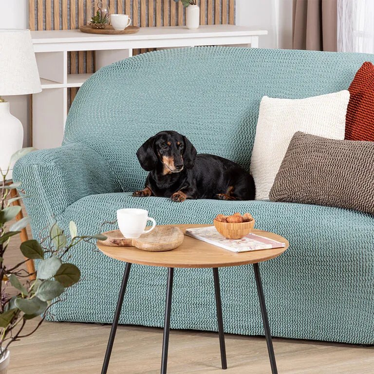 Bielastické poťahy COSTINA mätová sedačka s otomanom vľavo (š. 170 - 300 cm)