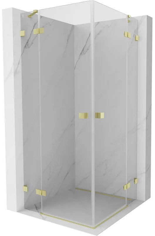 Mexen Lunar Duo, výklopný sprchový kút 90 x 90 cm, 8mm číre sklo, zlatý matný profil, 834-090L-090P-55-00