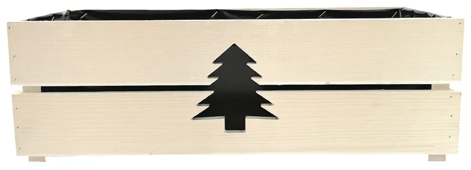 AMADEA Drevený vianočný kvetináč so stromčekom biely, vo vnútri s čiernou fóliou, 52x21,5x17cm, český výrobok