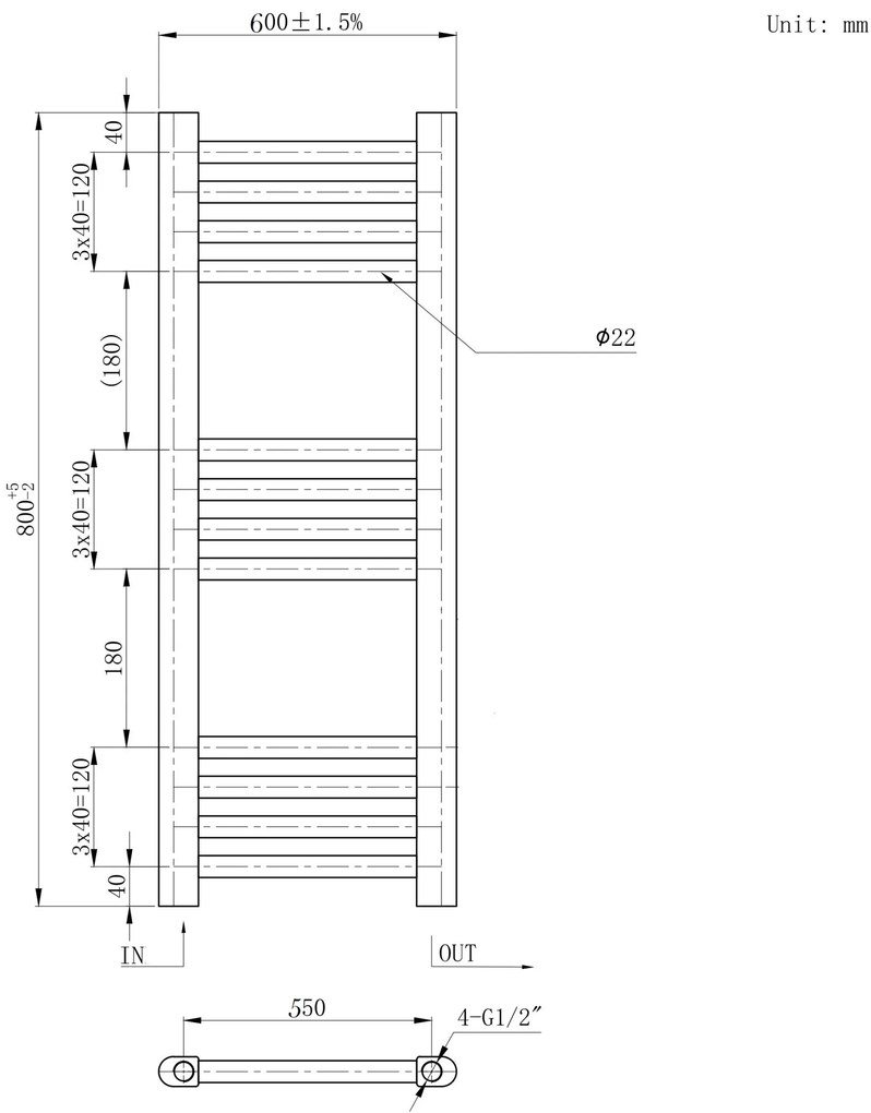 Erga Basic, vykurovacie teleso 800x600 mm, 370 W, čierna, ERG-LAV-BASIC-8060-BK