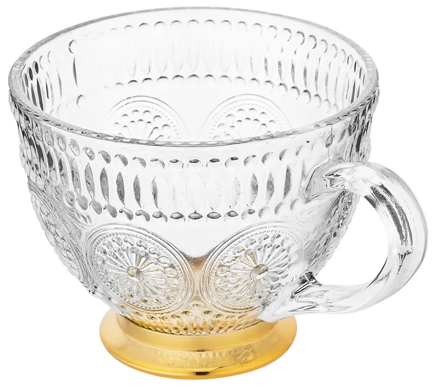 Sklenený hrnček Daisy 430 ml so zlatým podstavcom