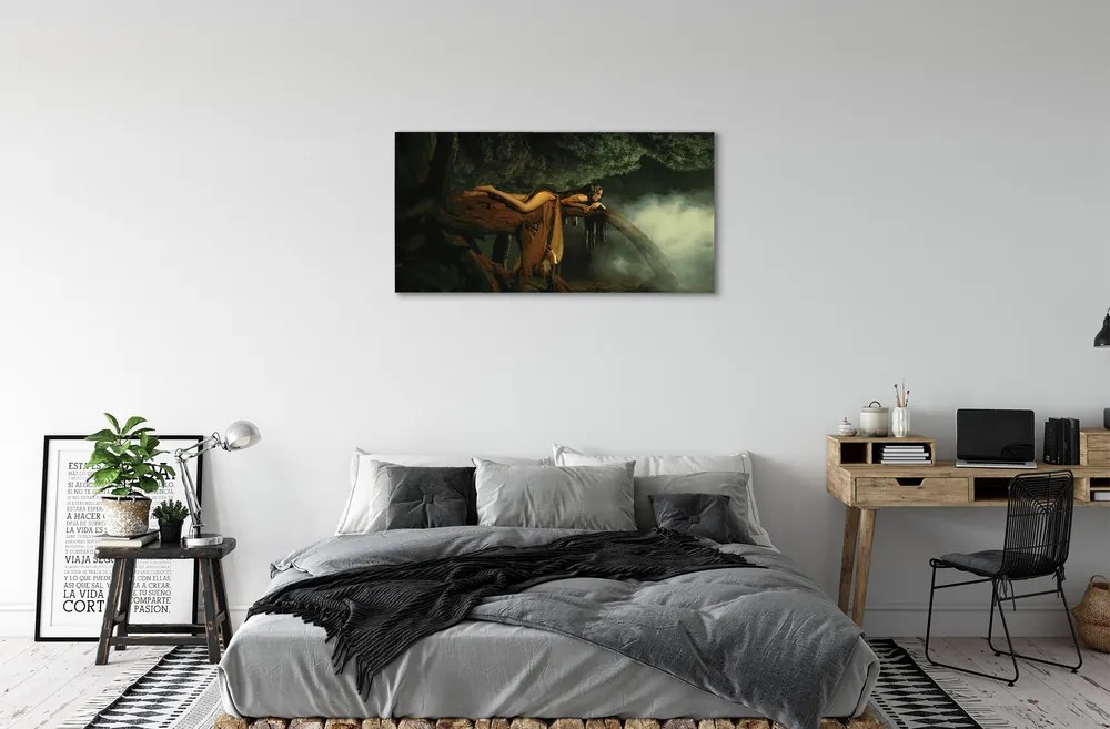 Obraz canvas Žena strom mraky 125x50 cm