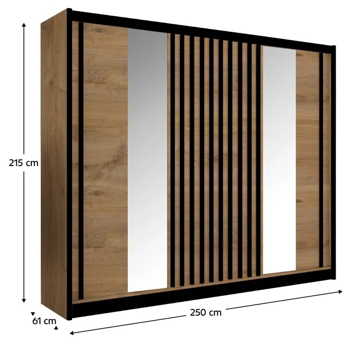 Šatníková skriňa s posuvnými dverami Ladder 250 - dub craft / čierna