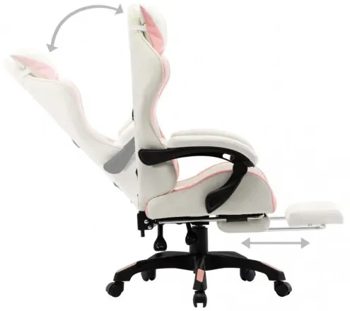 vidaXL Herná stolička s opierkou na nohy, ružovo biela, umelá koža-