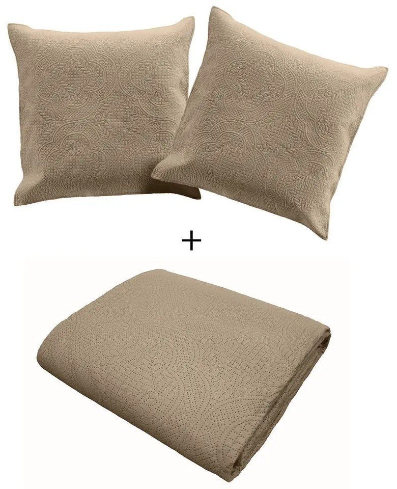 Svetlohnedá súprava prikrývky a obliečky na vankúš z mikrovlákna 240x260 cm Romane – douceur d'intérieur