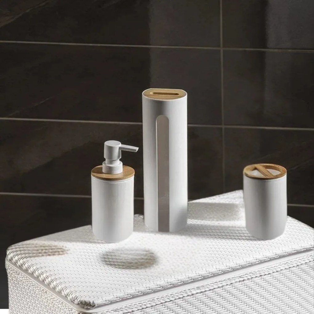 Orion Dávkovač mydla, biely, bambus, okrúhly WHITNEY 0,33 l