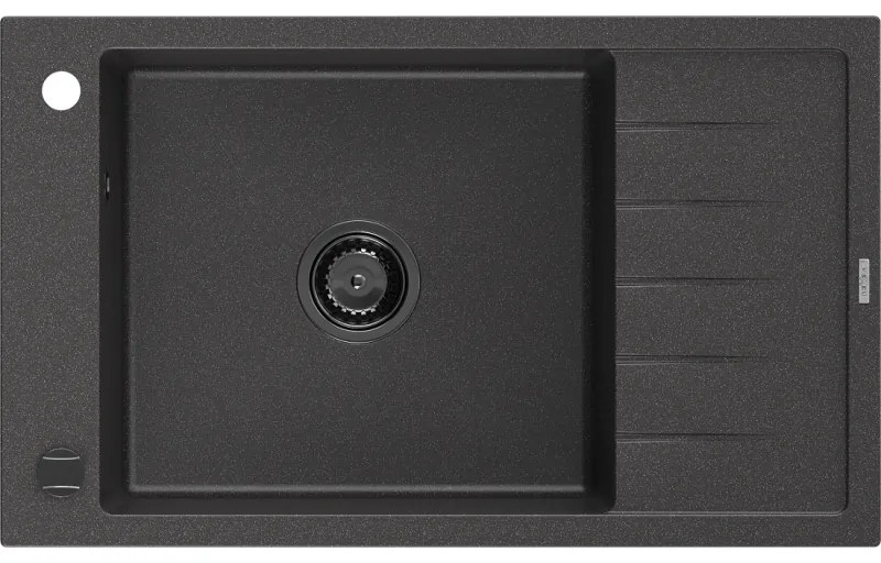 Mexen Elias, granitový drez granitový 795x480x200 mm, 1-komorový, čierna-škvrny s čiernym sifónom, 6511791005-76-B