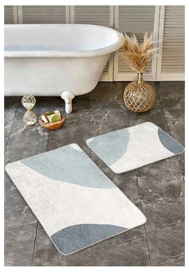 Sivo-krémové zamatové kúpeľňové predložky v súprave 2 ks 60x100 cm Abstract Shapes – Mila Home