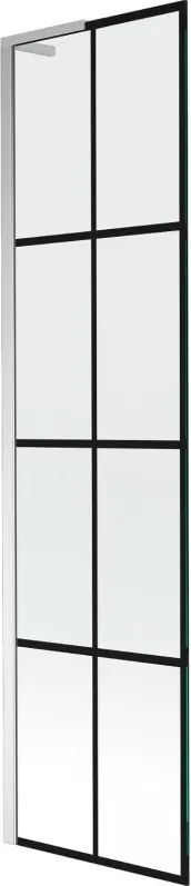 Mexen Next L, 1-krídlová vaňová zástena 50 x 150 cm, 6mm číre sklo-čierny vzor, chrómový profil, 895-050-000-03-77-01