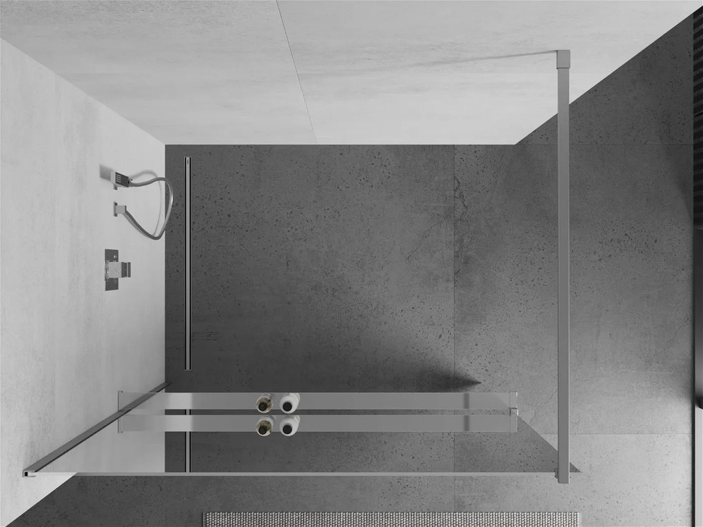 Mexen Kioto+, sprchová zástena s poličkou a držiakom na uteráky 120 x 200 cm, 8mm sklo vzor zrkadlo, chrómový profil, 800-120-121-01-50