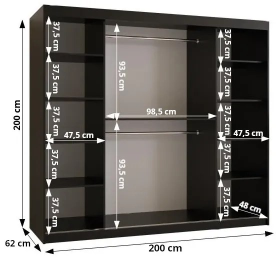 Šatníková skriňa Riven 2 200 (čierna matná + biela matná) (so zrkadlom). Vlastná spoľahlivá doprava až k Vám domov. 1064183