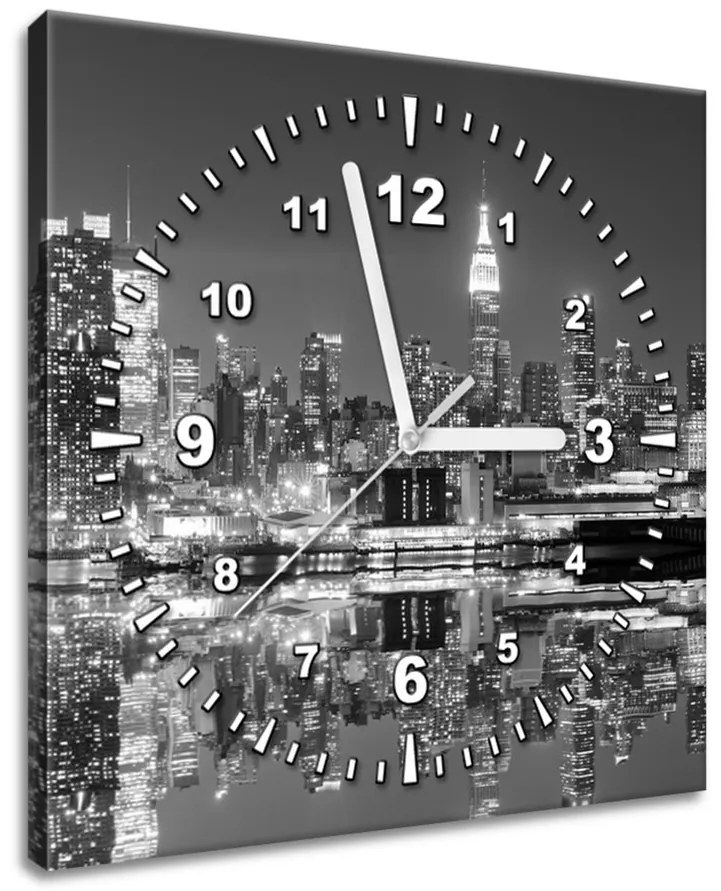 Gario Obraz s hodinami Nočný Manhattan Rozmery: 30 x 30 cm