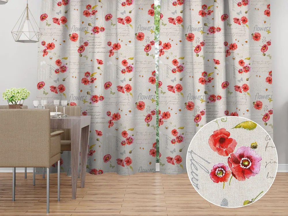 Biante Dekoračný záves Porto PRT-022 Vlčie maky a margaréty na režnom 130x210 cm