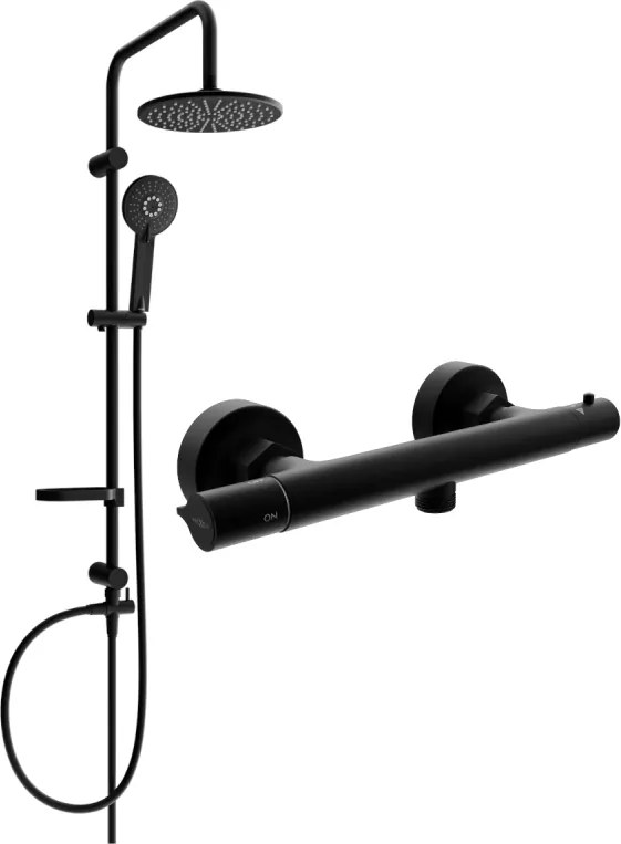 Mexen Carl, sprchový set s dažďovou sprchou a Slim termostatickou sprchovou batériou, čierna matná, 77105240-70