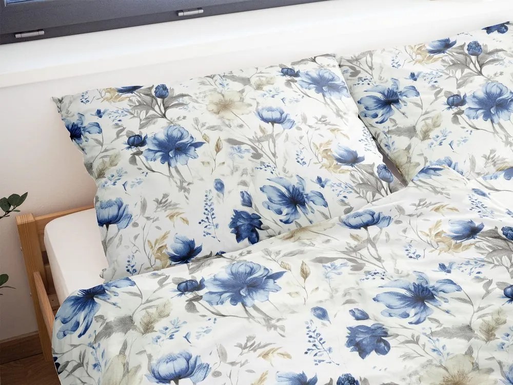 Polášek Bavlnené obliečky MODRÉ KVETY - 140 x 220 cm / 70 x 90 cm