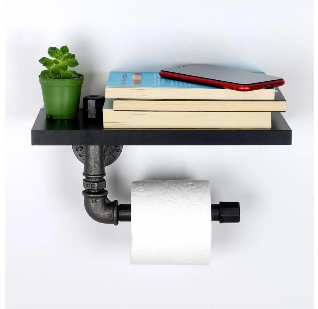 Držiak toaletného papiera s policou BORU 12x30 cm čierna