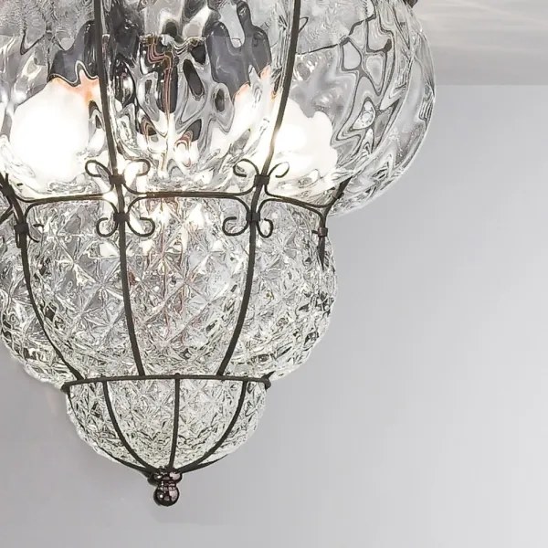 SIRU- Stropné svietidlo CLASSIC 3xE14/40W/230V pr. 25 cm číra/čierna benátske sklo