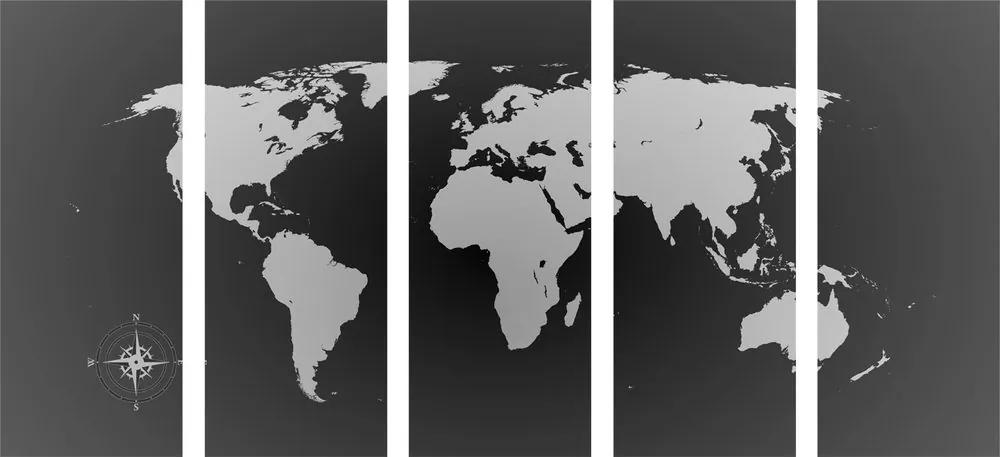 5-dielny obraz mapa sveta v odtieňoch sivej Varianta: 100x50