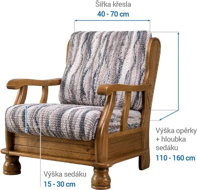 Bielastické poťahy OCEANO NOVÉ šedo-modré kreslo s drevenými rúčkami (š. 40 - 70 cm)