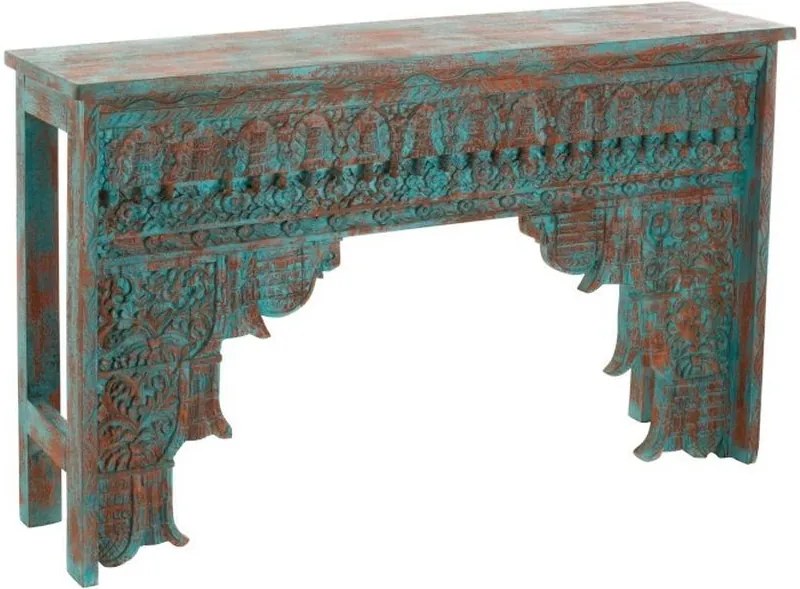 Konzolový drevený stôl s odieraním a modrou patinou Azure -150 * 38 * 88cm