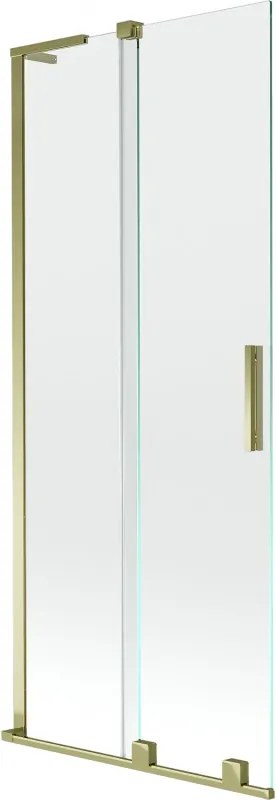 Mexen Velar L, 2-krídlová posuvná vaňová zástena 80 x 150 cm, 8mm číre sklo, zlatý lesklý profil, 896-080-003-01-50