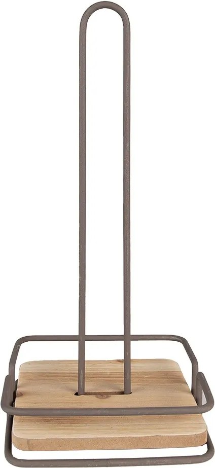 Hnedý kovový držiak na kuchynské role s dreveným dnom Vi - 15*15*32 cm