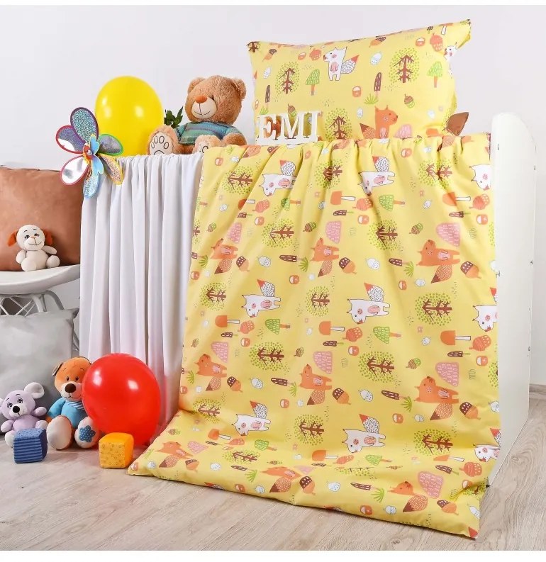 Obliečky detské Veveričky žlté EMI, Vankúš 50x70