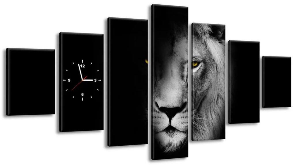 Gario Obraz s hodinami Lev v tieni - 7 dielny Rozmery: 210 x 100 cm