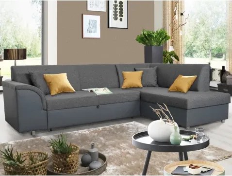 Rohová sedacia súprava Bernett, antracitová ekokoža/sivá látka, pravý roh%
