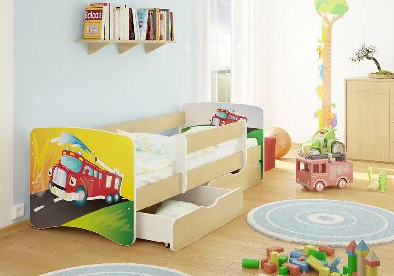 MAXMAX Detská posteľ HASIČSKÉ AUTO funny 180x80 cm - sa zásuvkou 180x80 pre chlapca ÁNO