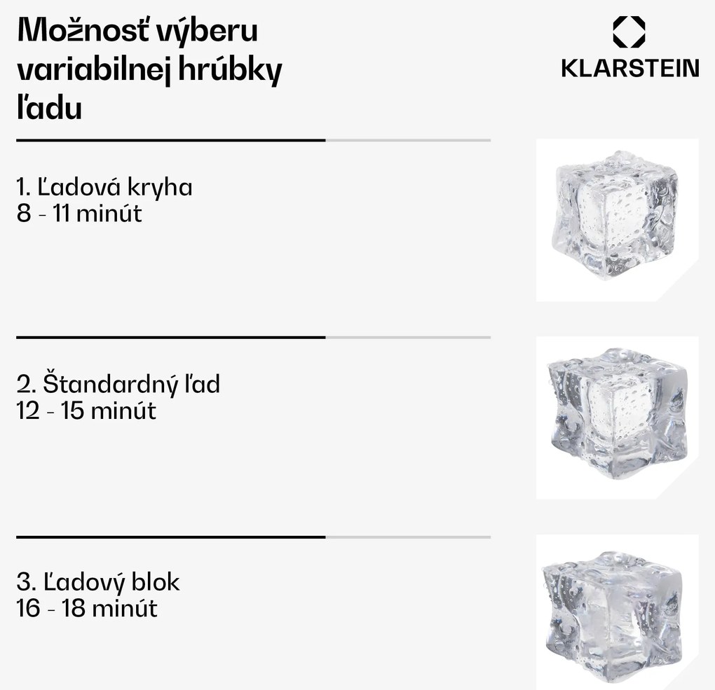 Klarstein Glacial priemyselný výrobník kociek ľadu 55 kg s LED displejom a okienkom