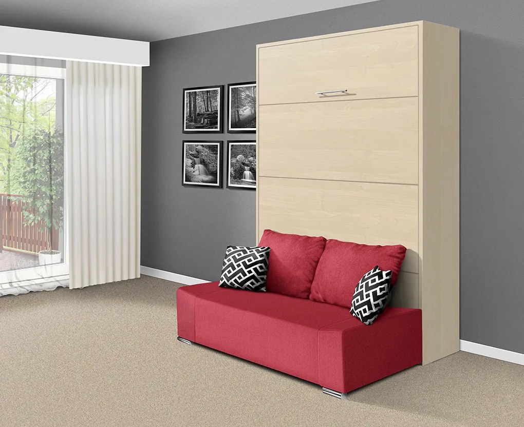Nabytekmorava Sklápacia posteľ s pohovkou VS 21058P 200x160 farba pohovky: Krémová, Typ farebného prevedenia: Orech / dvere biele