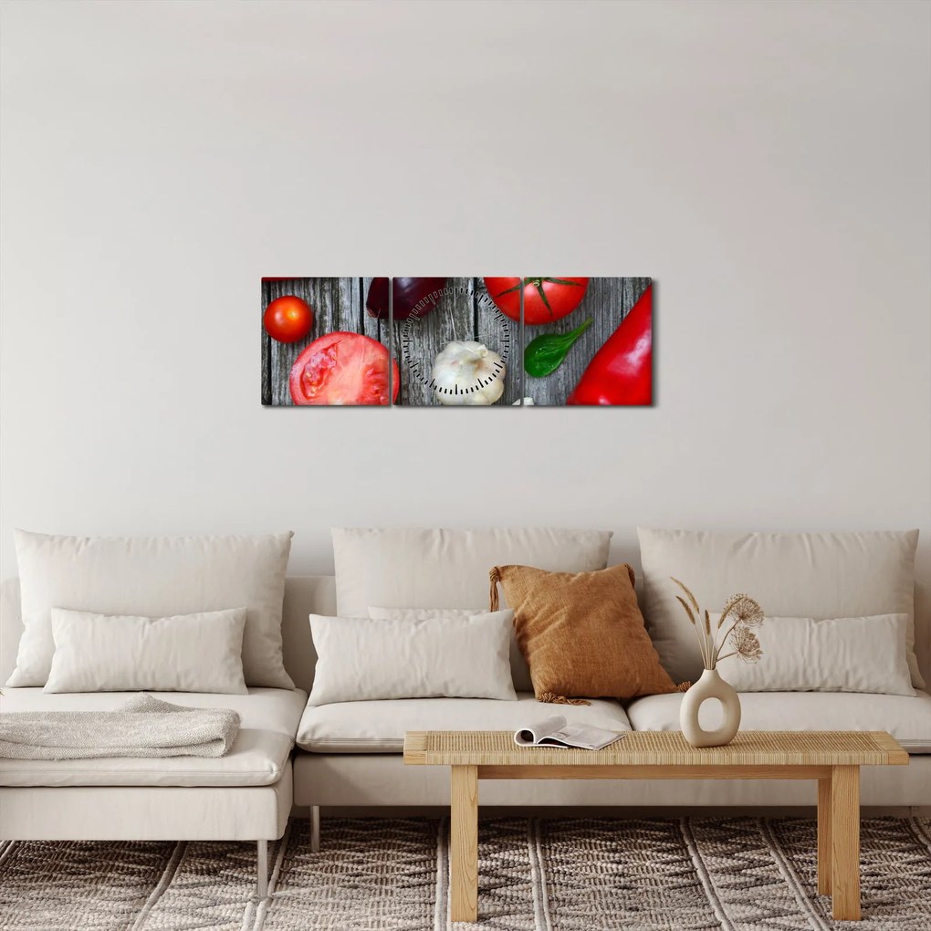 Obraz zeleniny (s hodinami) (90x30 cm)