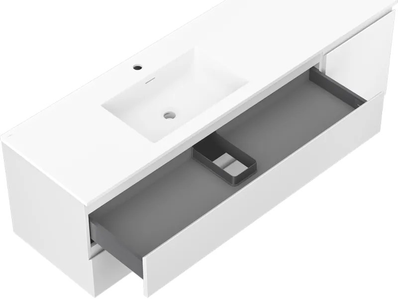 Mexen Orio, kúpeľňová skrinka 160 cm s umývadlom Otis vľavo, 2S, 1D, biela matná, 91A13-16047-3-BBFFF01-W18L01